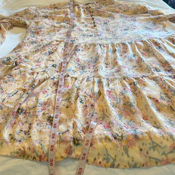 A.N.A New Apparel Size Large Long Sleeve Dress Slip Metallic Floral Buttons Pink - Picture 10 of 16